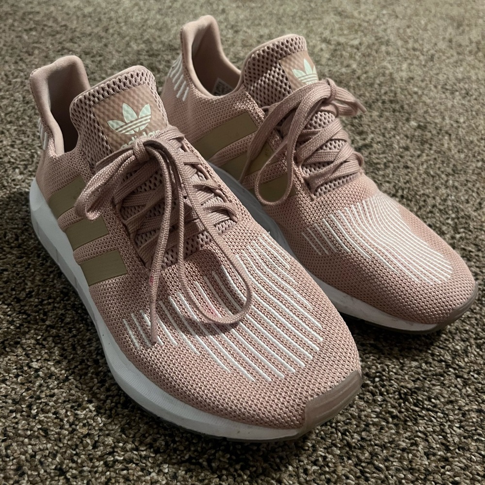 Blush gold and white adidas